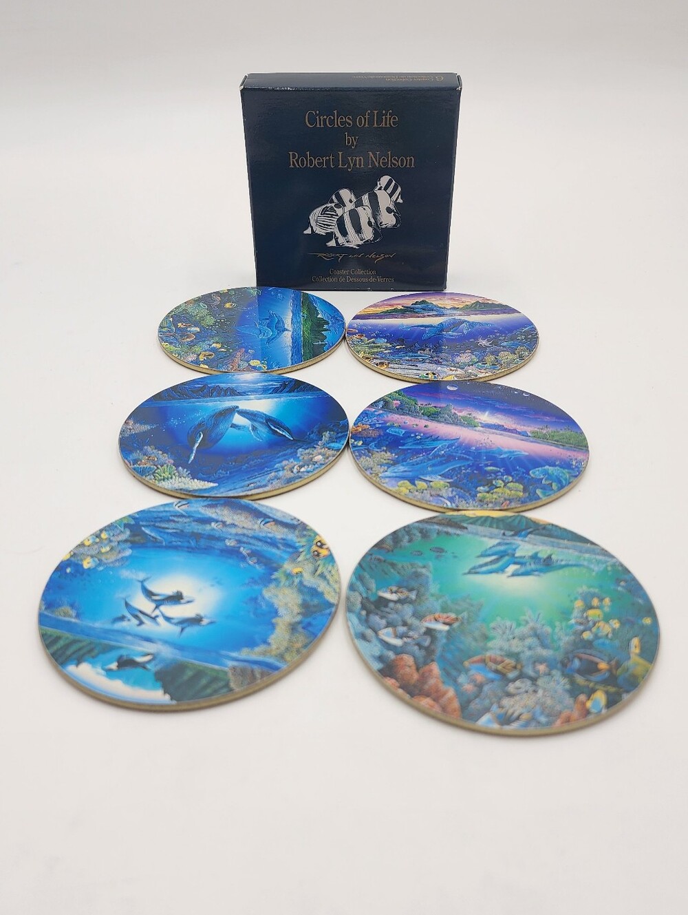 CIRCLES OF LIFE by ROBERT LYN NELSON Hawaii Art KILLER WHALE Dolphins 6 COASTERS
